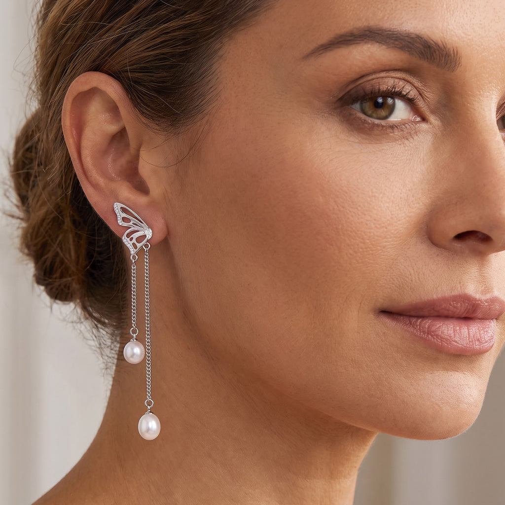 White Fresh Water Pearl Butterfly Earring with Push Back 15.00 Ct._8714403_2
