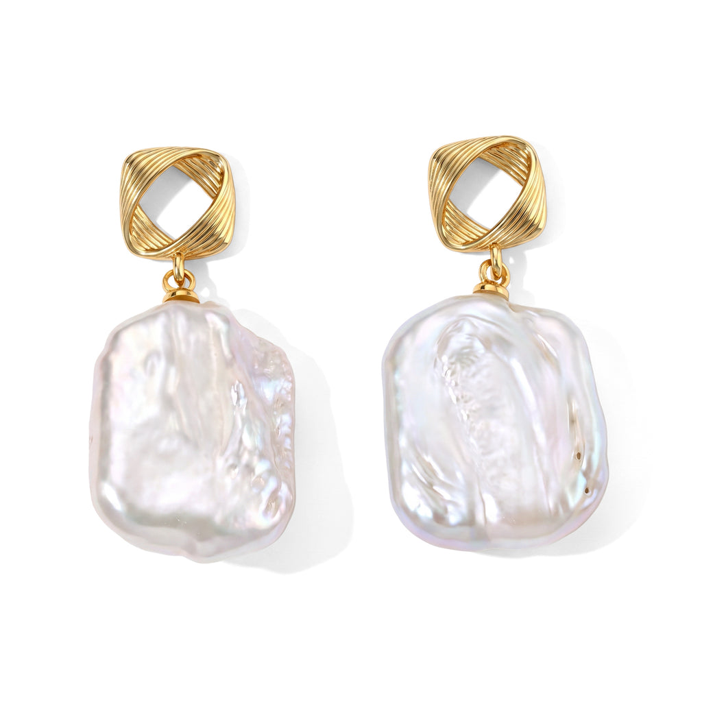 White Keshi Pearl Earring with Push Back 20.00 Ct._8714404