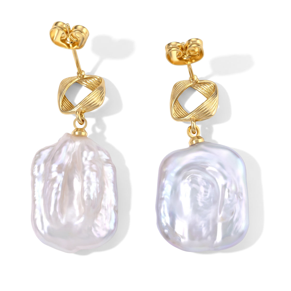 White Keshi Pearl Drop Earring with Push Back V32702360 4
