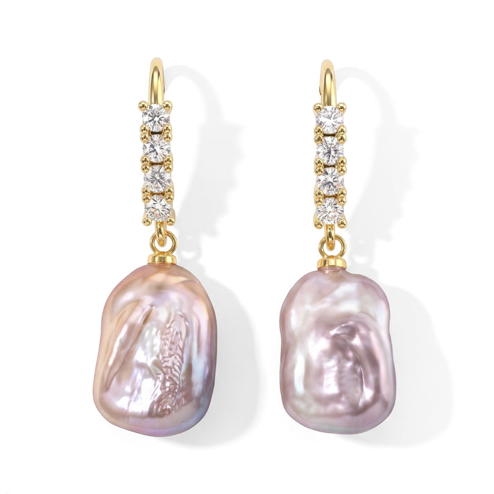 Multi Color Keshi Pearl &amp; White Cubic Zirconia Beads Earring with Hook 10.20 Ct. 8714405 1