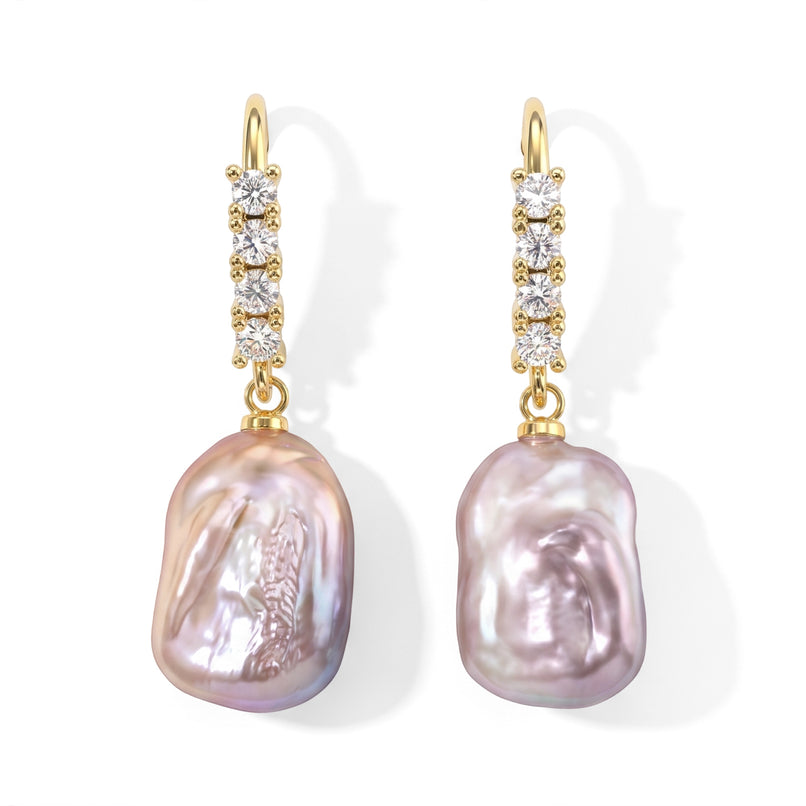 Multi Color Keshi Pearl & White Cubic Zirconia Beads Earring with Hook 10.20 Ct._8714405