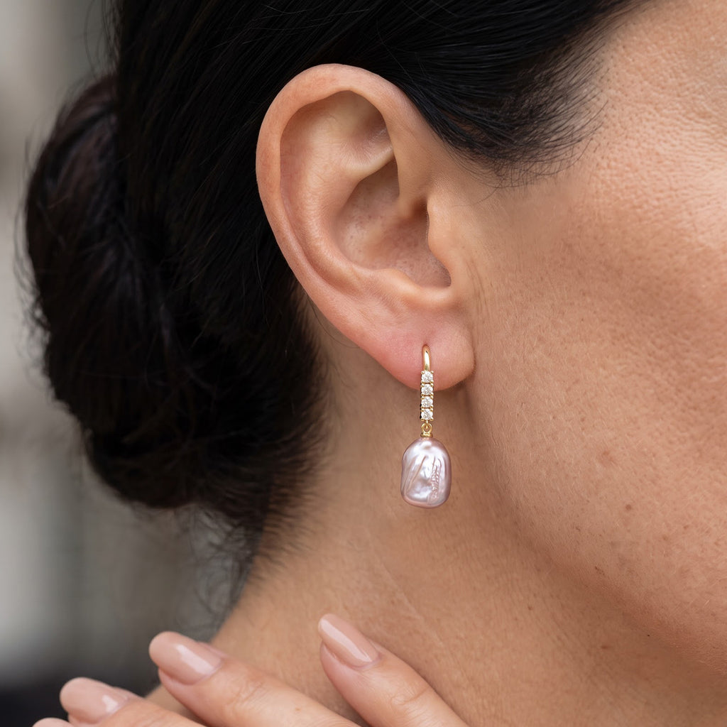 Multi Color Keshi Pearl & White Cubic Zirconia Beads Earring with Hook 10.20 Ct._8714405_2