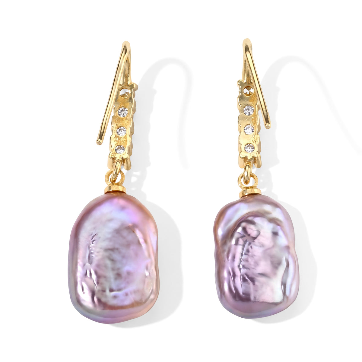 Multi Color Keshi Pearl &amp; White Cubic Zirconia Dangling Earrings with Hook V32669540 4
