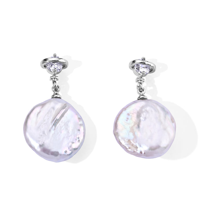 White Keshi Pearl &amp; White Cubic Zirconia Beads Earring with Push Back 15.30 Ct. 8714406 1