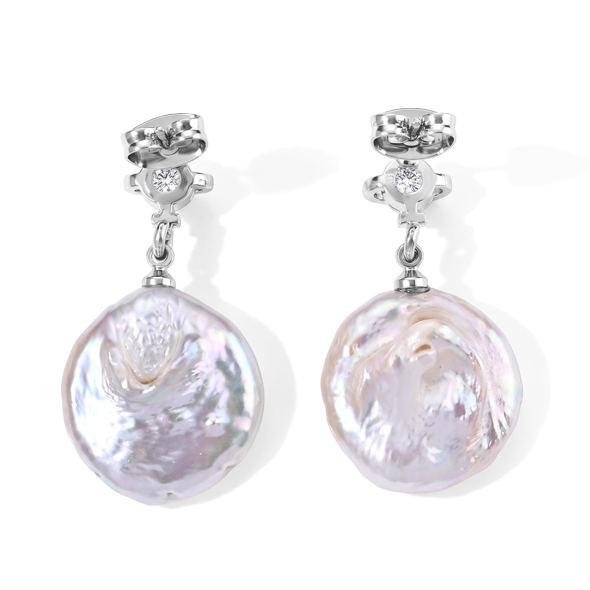 White Keshi Pearl &amp; White Cubic Zirconia Drop Earring with Push Back V32666461 4