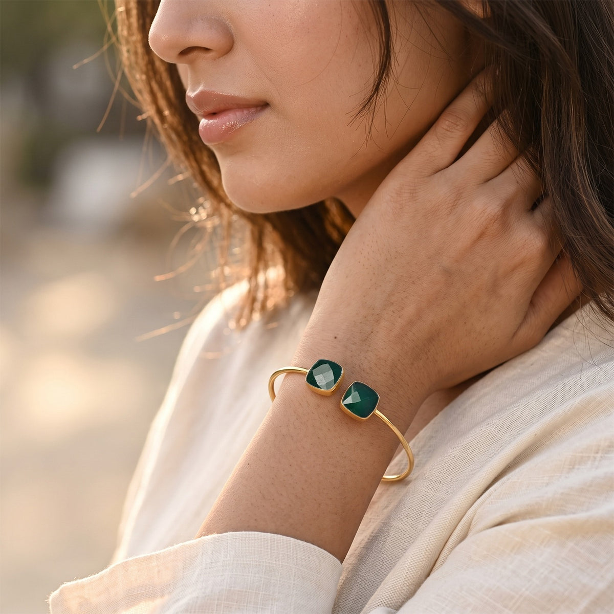 Green Onyx Bangle (Size - 7) in Gold Tone 4.80 Ct. 8714418 1