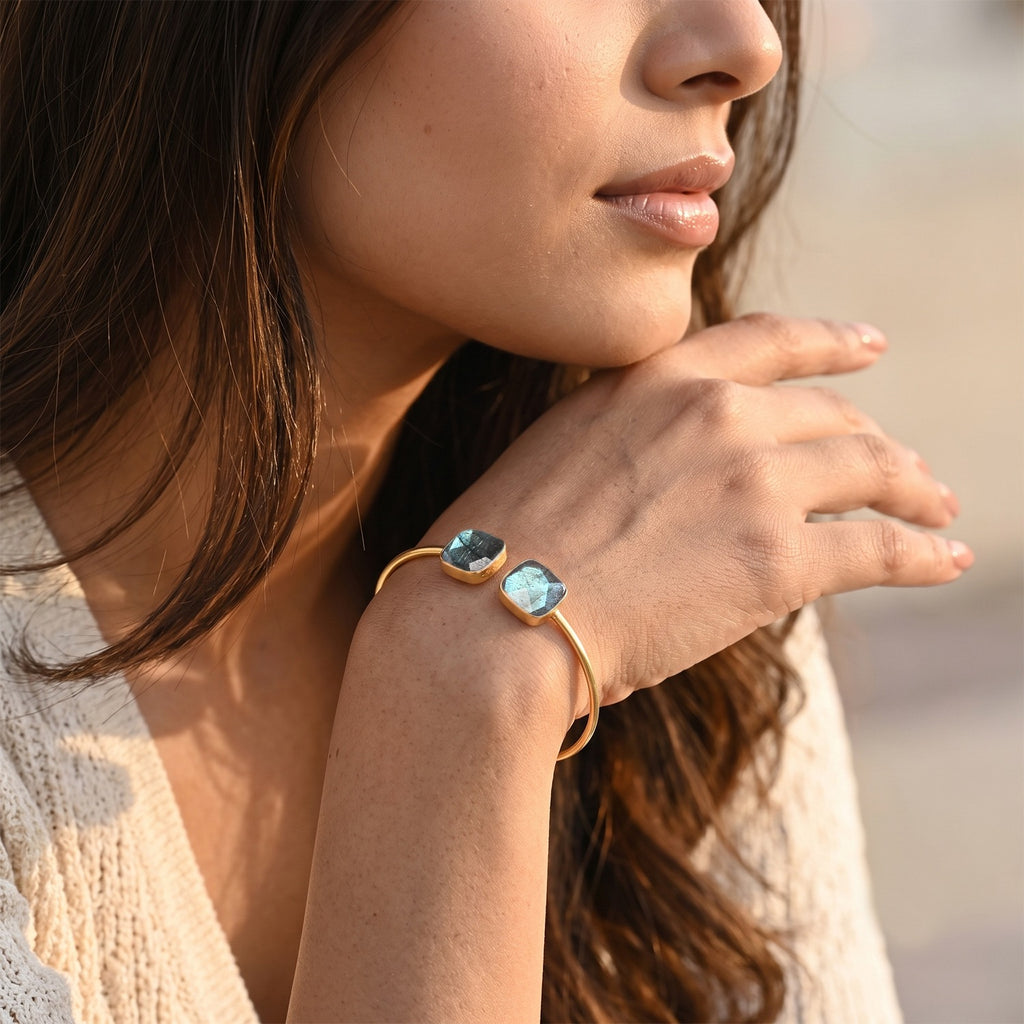 Labradorite Bangle (Size - 7) in Gold Tone 4.80 Ct._8714419_2