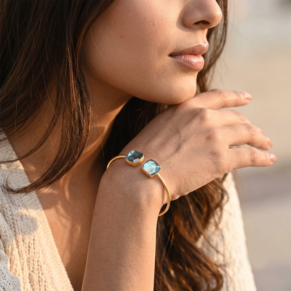 Labradorite Bangle (Size - 7) in Gold Tone 4.80 Ct. 8714419 2