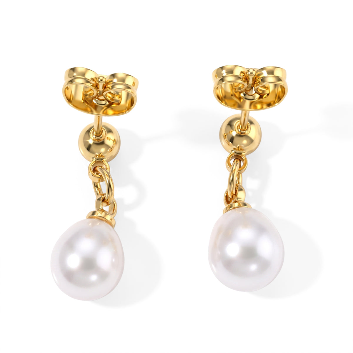 White Fresh Water Pearl Solitaire Dangling Earring with Push Back V32667782 3