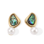 Abalone Shell & White Fresh Water Pearl Beads Earring with Push Back 8.80 Ct._8714424