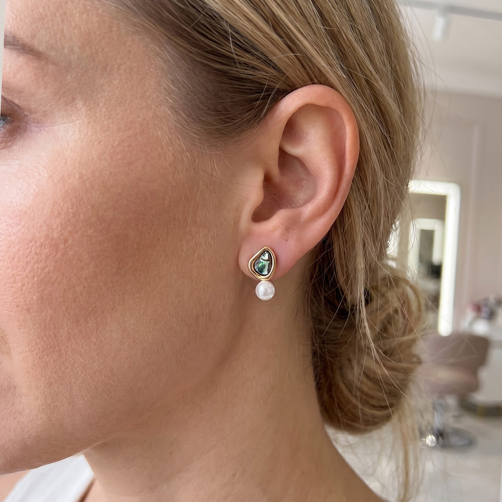 Abalone Shell & White Fresh Water Pearl Beads Earring with Push Back 8.80 Ct._8714424_2