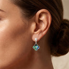 Abalone Shell, White Cubic Zirconia & White Fresh Water Pearl Beads Earring with Push Back 7.00 Ct._8714428_1