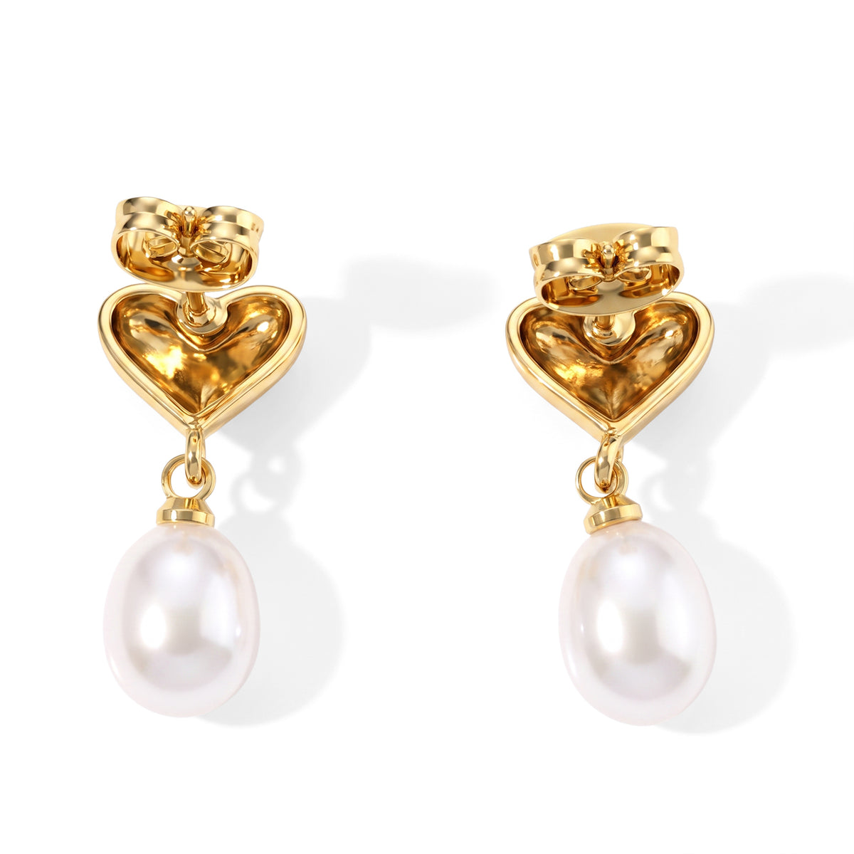 White Fresh Water Pearl Heart Drop Earring with Push Back V32666215 3