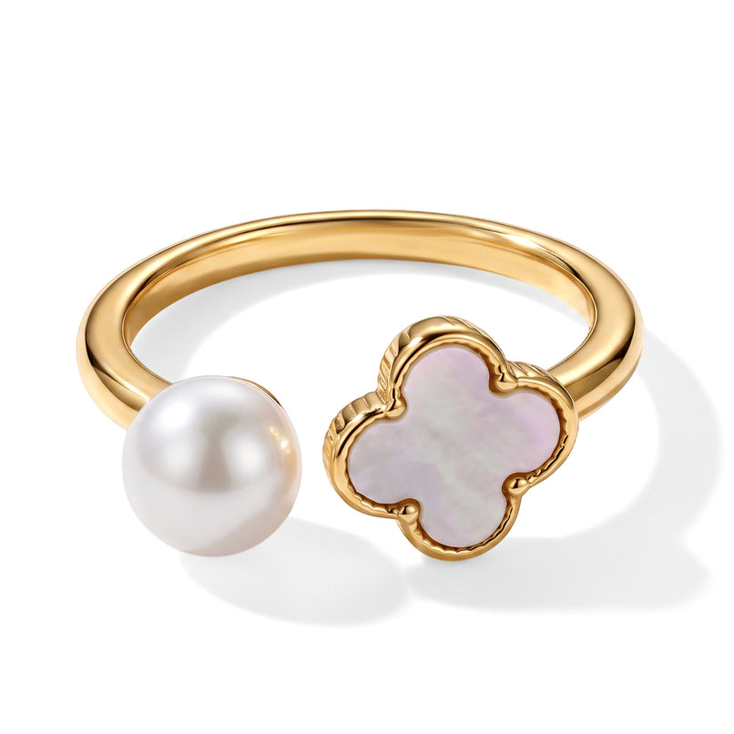 White Fresh Water Pearl & White Mother Of Pearl Adjustable Ring 5.00 Ct._8714498
