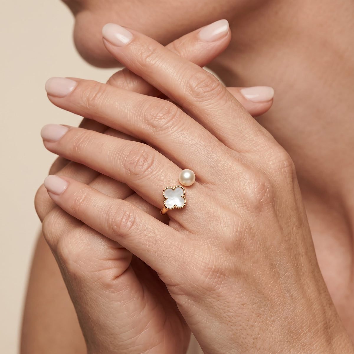 White Fresh Water Pearl &amp; White Mother Of Pearl Adjustable Ring V32716245 2