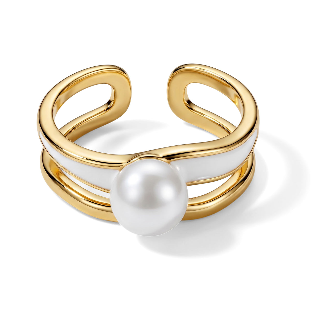 White Fresh Water Pearl Adjustable Ring with Enameling V32669573 0