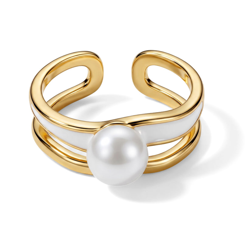 White Fresh Water Pearl Adjustable Ring with Enameling 3.00 Ct._8714499