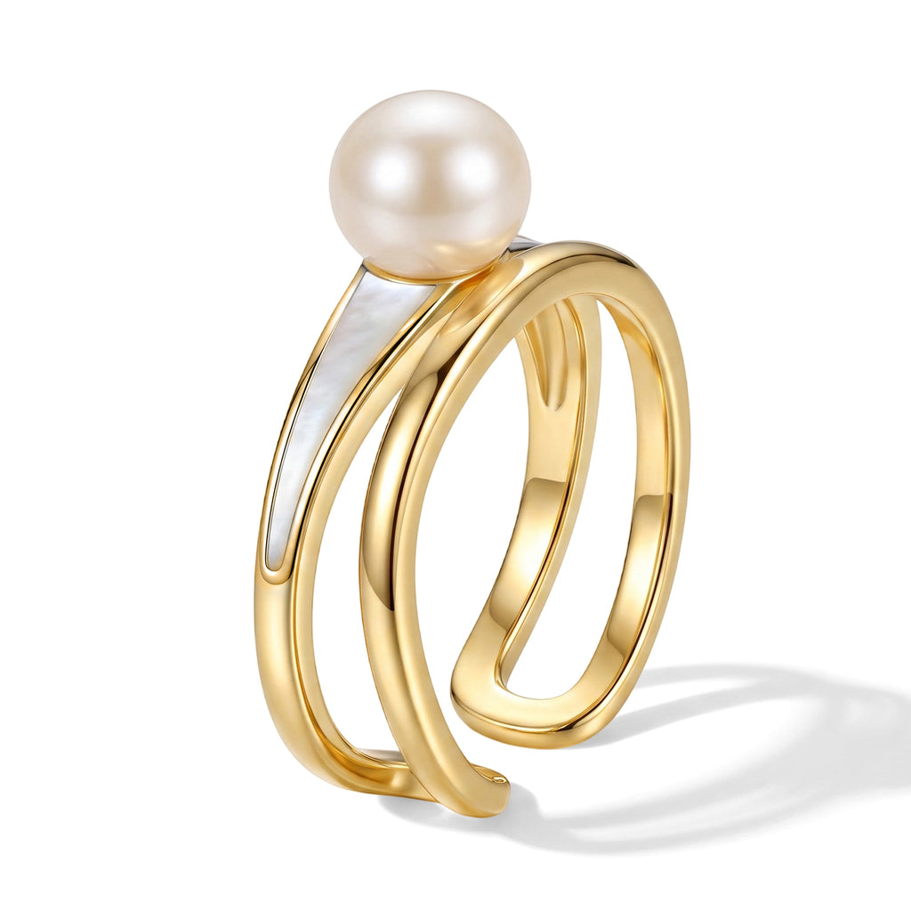 White Fresh Water Pearl Adjustable Ring with Enameling 3.00 Ct._8714499_3