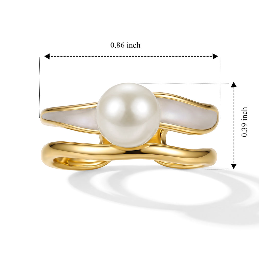 White Fresh Water Pearl Adjustable Ring with Enameling 3.00 Ct._8714499_4