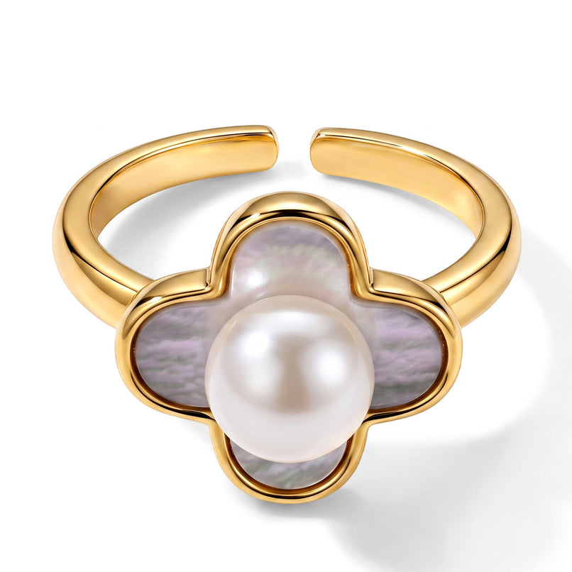 White Fresh Water Pearl & White Mother Of Pearl Adjustable Ring 6.00 Ct._8714500
