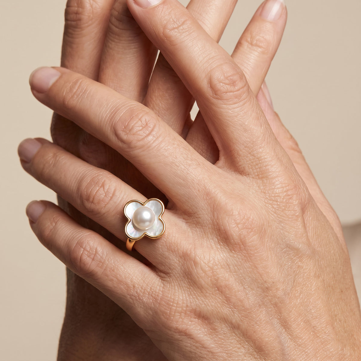 White Fresh Water Pearl &amp; White Mother Of Pearl Adjustable Floral Ring V32667875 2