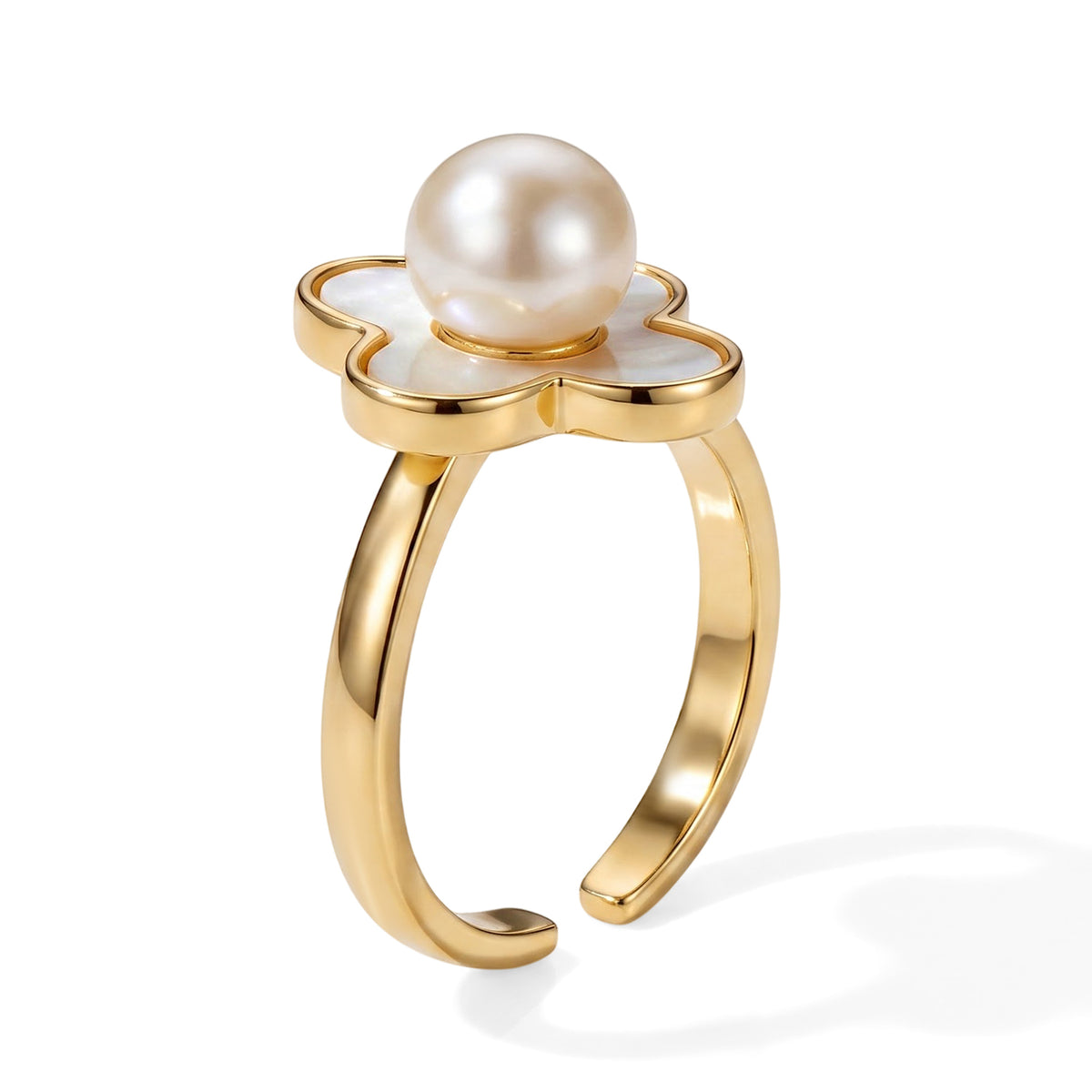White Fresh Water Pearl &amp; White Mother Of Pearl Adjustable Floral Ring V32667875 4
