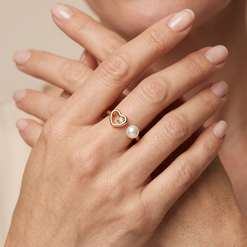 White Fresh Water Pearl & White Cubic Zirconia Adjustable Ring 2.00  Ct._8714501_1