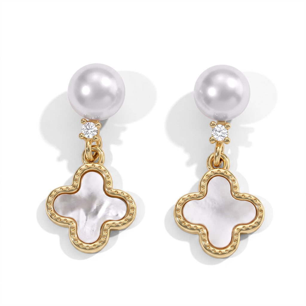 Fresh Water Pearl, White Mother Of Pearl & White Cubic Zirconia Beads Earring with Push Back 9.00 Ct._8714512