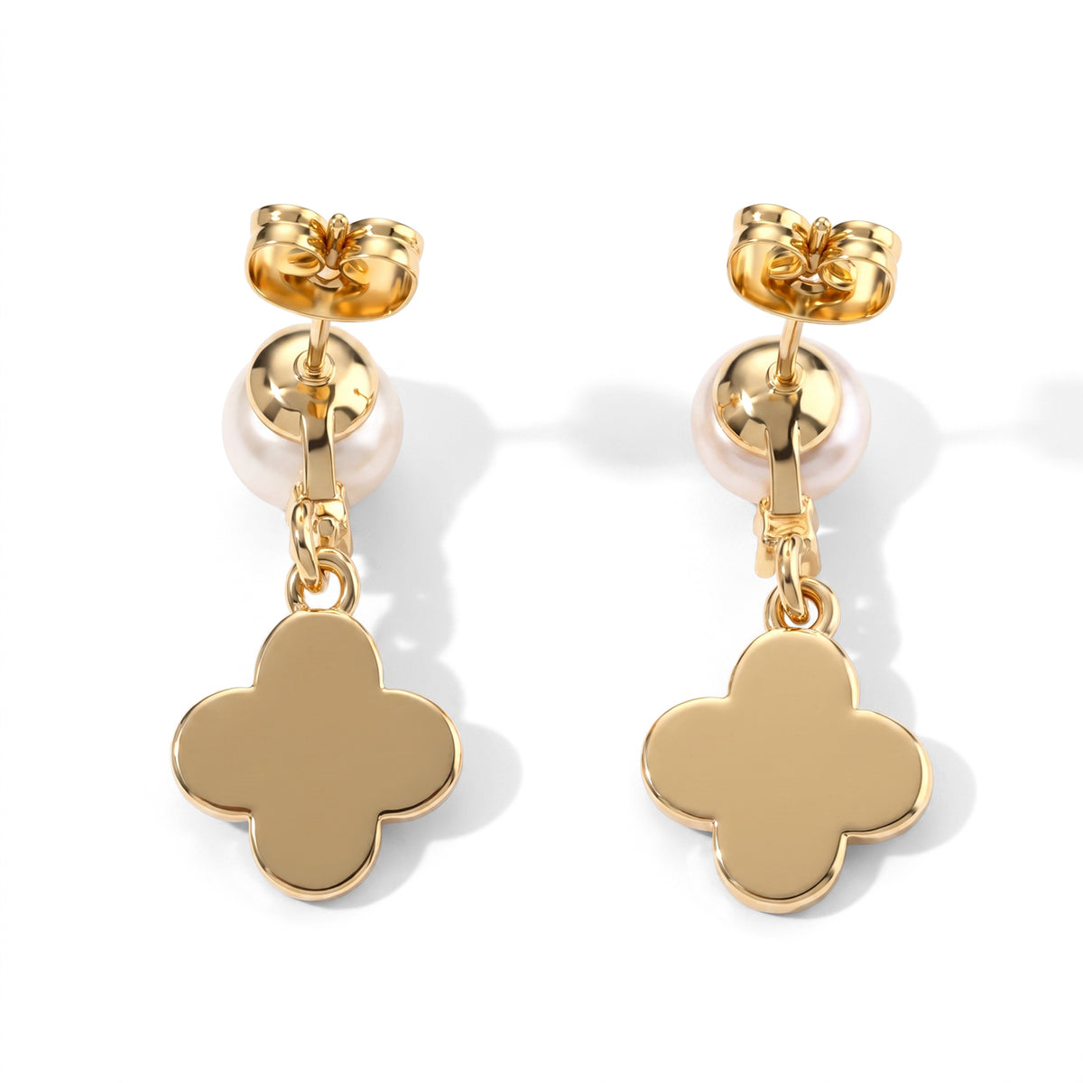 Fresh Water Pearl, White Mother Of Pearl &amp; White Cubic Zirconia Dangling Earring with Push Back V32701680 4