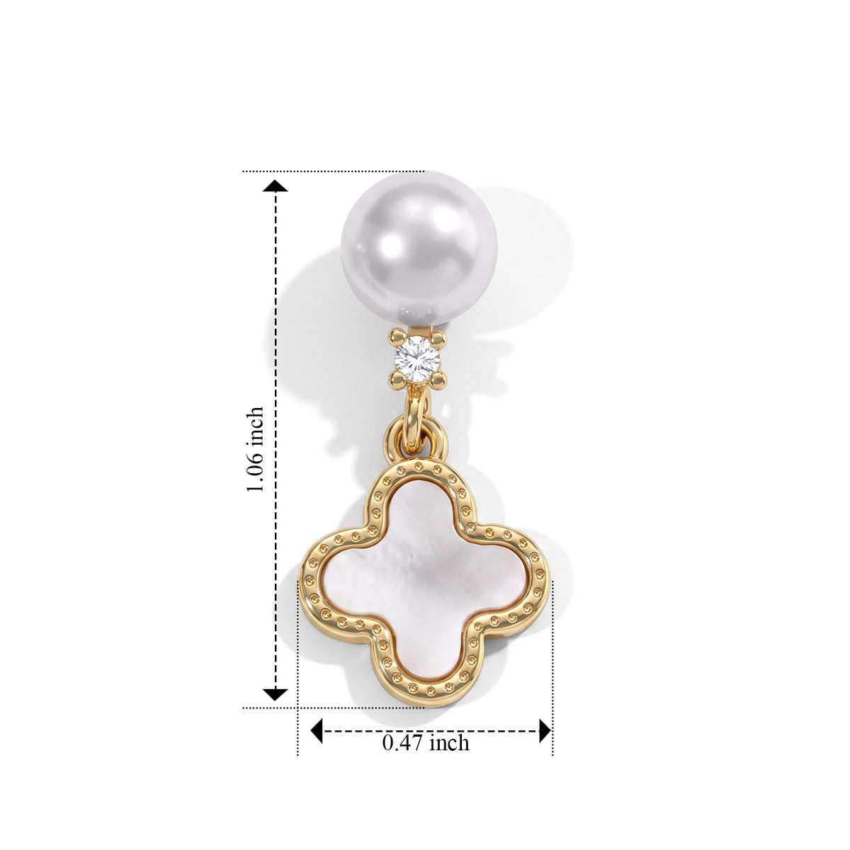 Fresh Water Pearl, White Mother Of Pearl &amp; White Cubic Zirconia Dangling Earring with Push Back V32701680 5