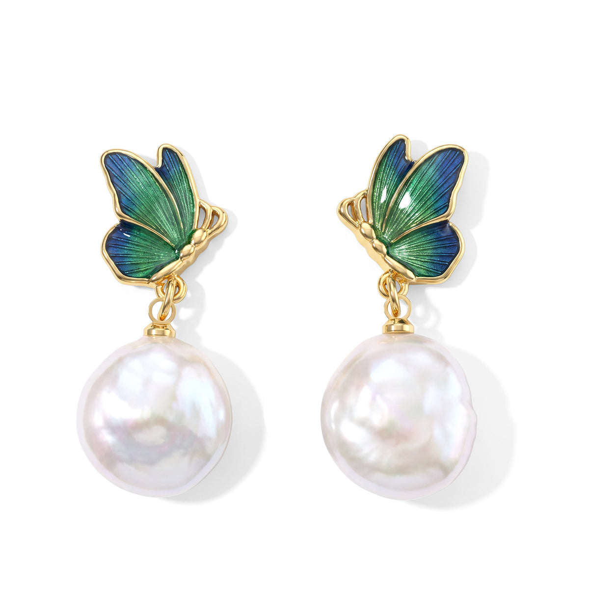 White Keshi Pearl Butterfly Drop Earring with Push Back 8714513 0