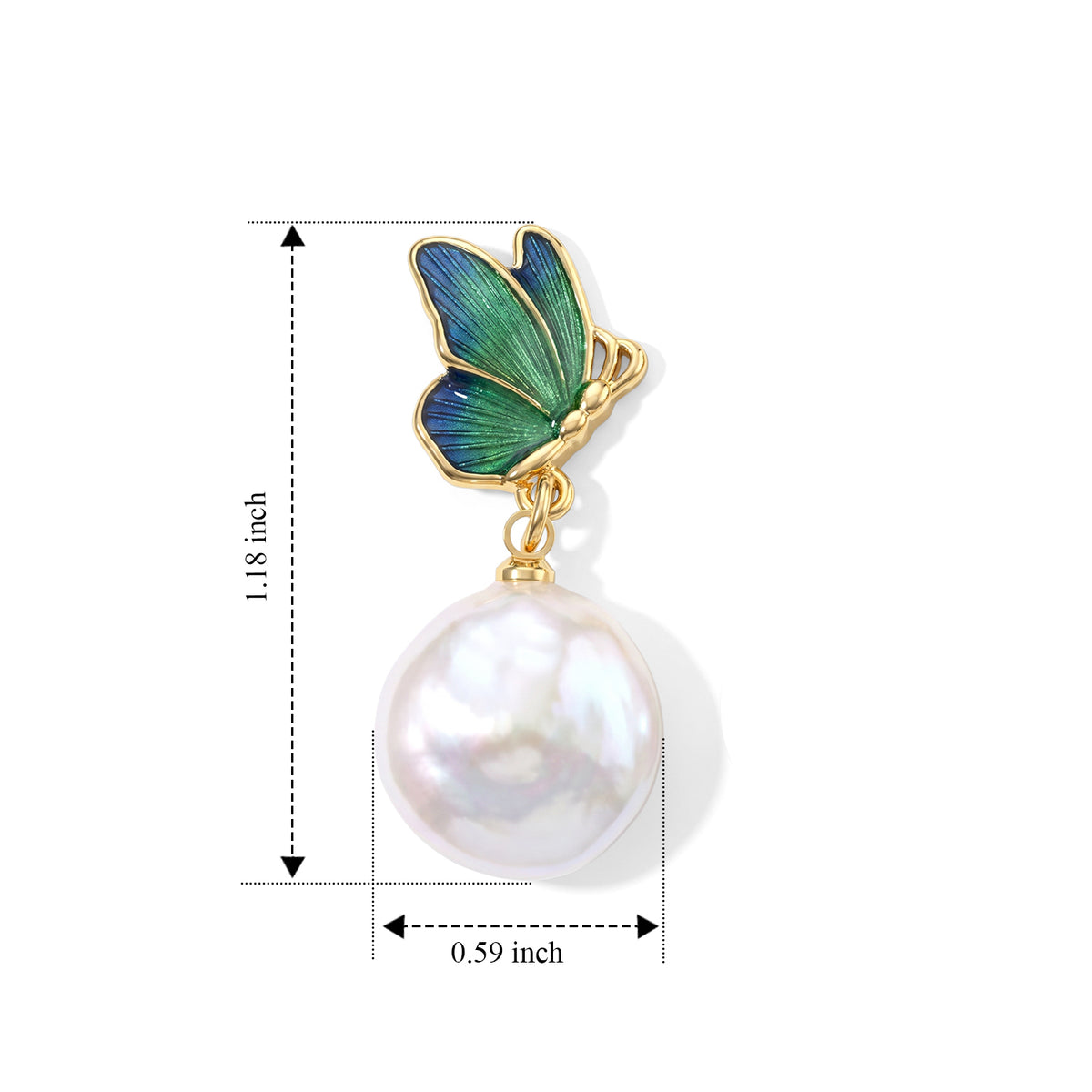 White Keshi Pearl Butterfly Drop Earring with Push Back 8714513 4