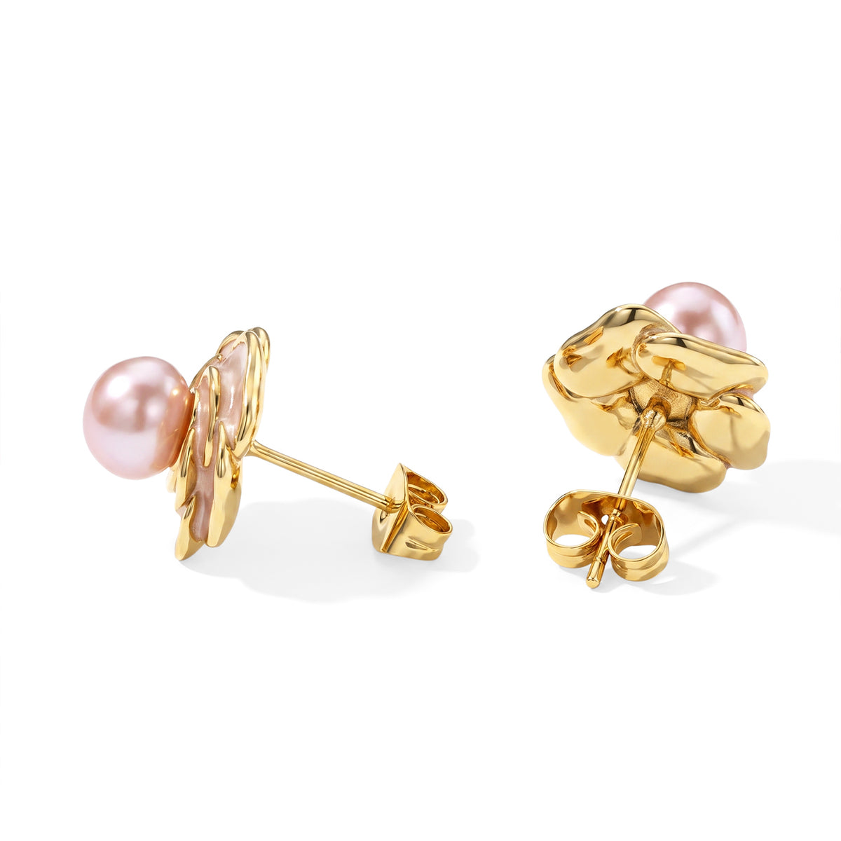 Fresh Water Pearl Rose Design Earring with Push Back V32713734 2