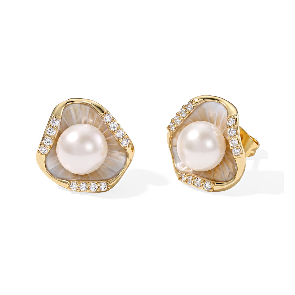 White Fresh Water Pearl Beads Earring with Push Back 10.00 Ct._8714515