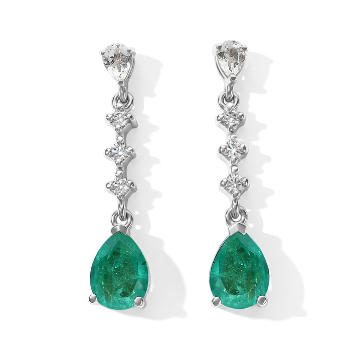 D'Joy - Colombian Colour Emeraldine Quartz &amp; White Topaz Dangling Earring with Push Post in Yellow Gold Plated Sterling Silver 3.70 Ct. 8714894 1