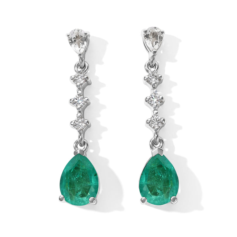D'Joy - Colombian Colour Emeraldine Quartz & White Topaz Dangling Earring with Push Post in Platinum Overlay Sterling Silver 3.70 Ct._8714894