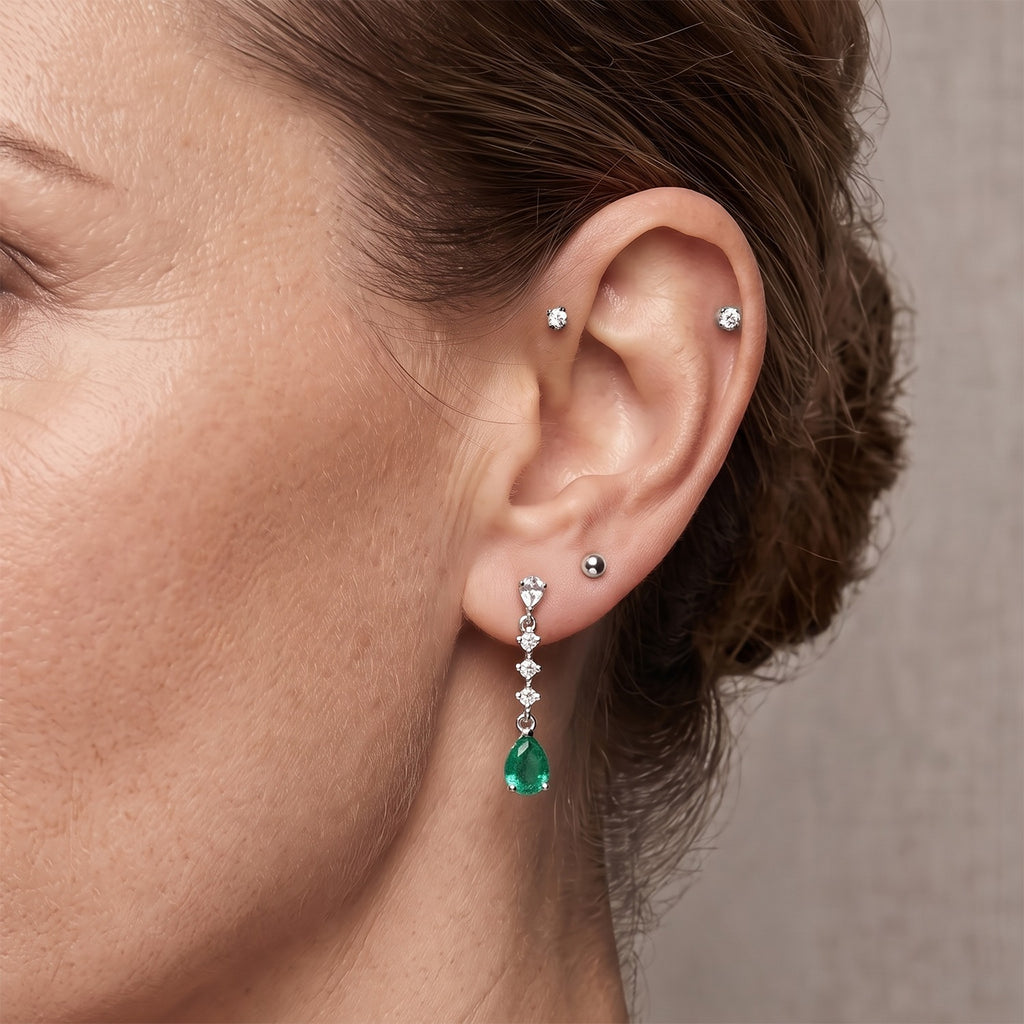 D'Joy - Colombian Colour Emeraldine Quartz & White Topaz Dangling Earring with Push Post in Platinum Overlay Sterling Silver 3.70 Ct._8714894_2