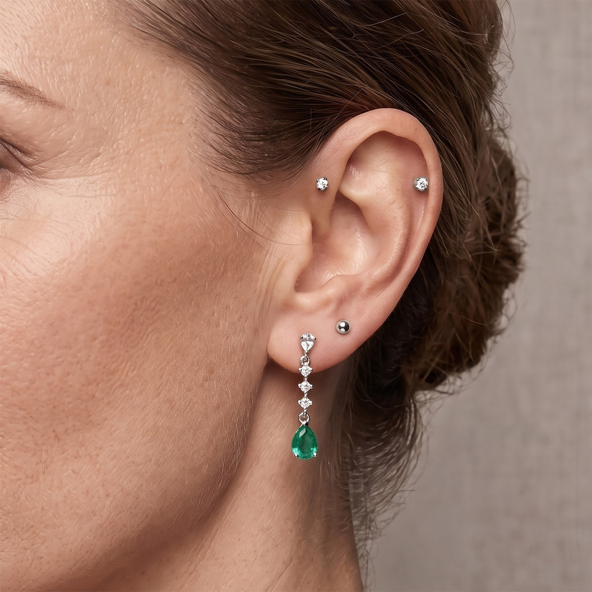 D'Joy - Colombian Colour Emeraldine Quartz &amp; White Topaz Dangling Earring with Push Post in Platinum Overlay Sterling Silver 3.70 Ct. V32638513 3