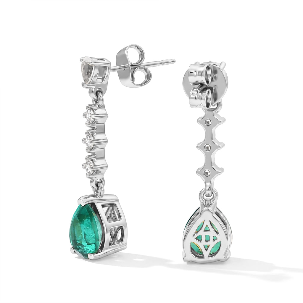 D'Joy - Colombian Colour Emeraldine Quartz & White Topaz Dangling Earring with Push Post in Platinum Overlay Sterling Silver 3.70 Ct._8714894_4