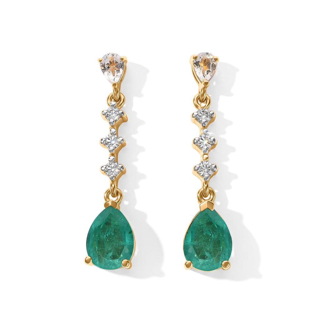 D'Joy - Colombian Colour Emeraldine Quartz & White Topaz Dangling Earring with Push Post in Yellow Gold Plated Sterling Silver 3.70 Ct._8714895