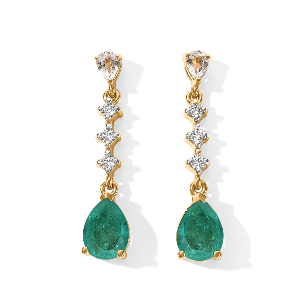 D'Joy - Colombian Colour Emeraldine Quartz &amp; White Topaz Dangling Earring with Push Post in Yellow Gold Plated Sterling Silver 3.70 Ct. V32637704 0