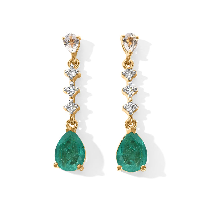 D'Joy - Colombian Colour Emeraldine Quartz & White Topaz Dangling Earring with Push Post in Yellow Gold Plated Sterling Silver 3.70 Ct._8714895