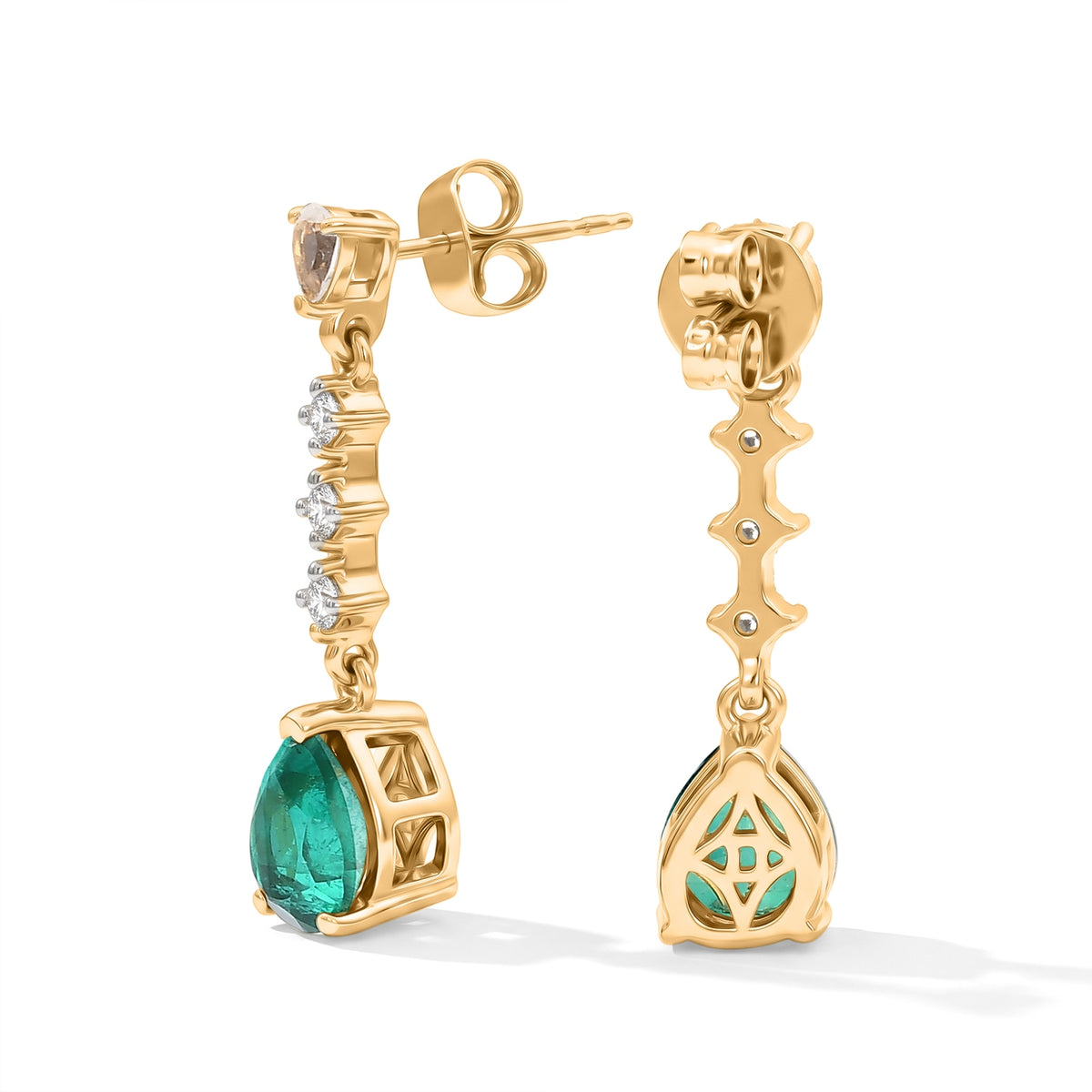 D'Joy - Colombian Colour Emeraldine Quartz &amp; White Topaz Dangling Earring with Push Post in Yellow Gold Plated Sterling Silver 3.70 Ct. V32637704 4