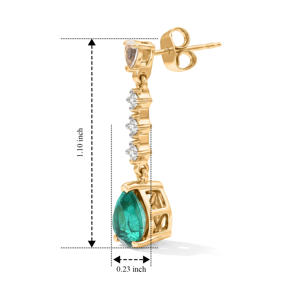 D'Joy - Colombian Colour Emeraldine Quartz &amp; White Topaz Dangling Earring with Push Post in Yellow Gold Plated Sterling Silver 3.70 Ct. V32637704 5