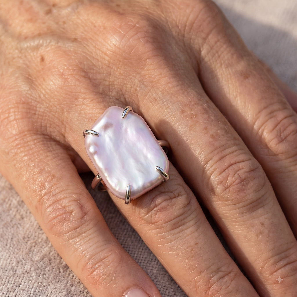 D'Joy - Keshi Pearl Solitaire Ring in Rhodium Overlay Sterling Silver  10.00 Ct._8718932_1