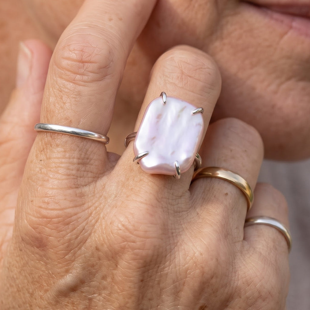 D'Joy - Keshi Pearl Solitaire Ring in Rhodium Overlay Sterling Silver  10.00 Ct._8718932_2