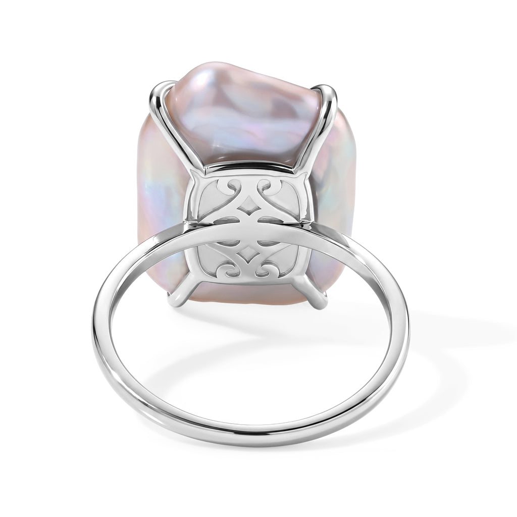 D'Joy - Keshi Pearl Solitaire Ring in Rhodium Overlay Sterling Silver  10.00 Ct._8718932_4