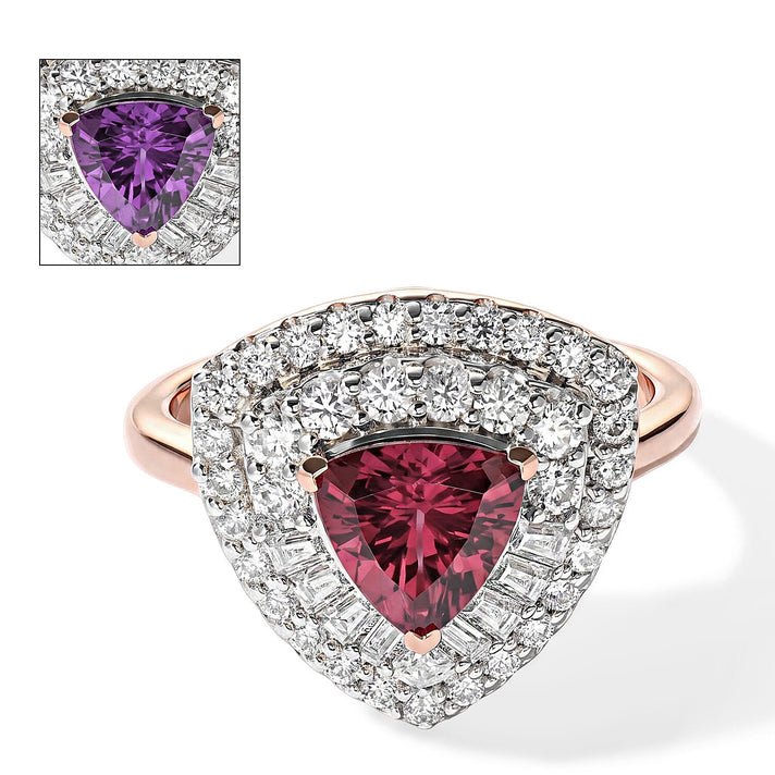 D'Joy - USAMBARA Colour Change Garnet &amp; Moissanite Ring in 18K Vermeil Rose Gold Plated Sterling Silver 2.23 Ct. 8719172 1
