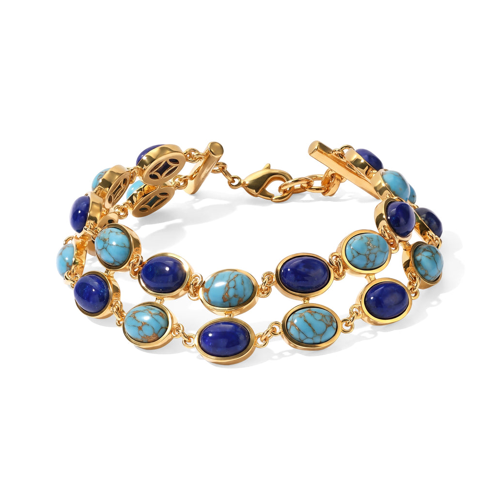 EverTrue - Blue Turquoise & Lapis Lazuli Bracelet (Size - 7.5) in Yellow Gold Tone 32.70 Ct._8719192
