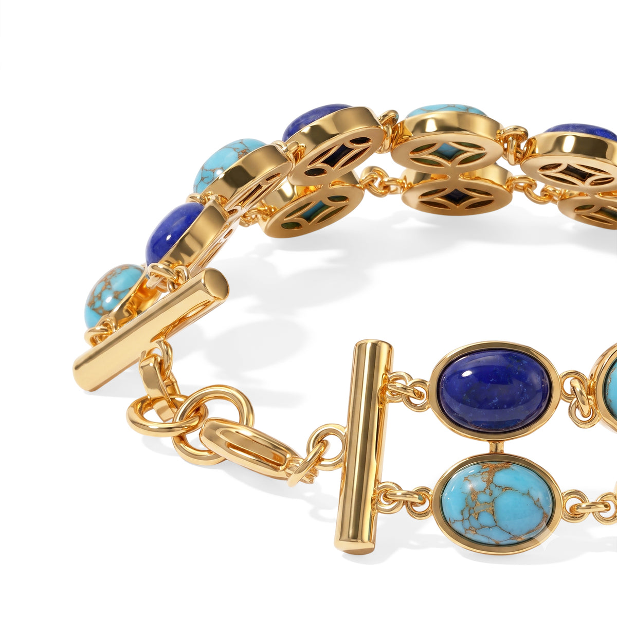 Mohave Blue Turquoise &amp; Lapis Lazuli Bracelet (Size - 7.5) in Yellow Gold Tone 32.70 Ct. 8719192 4